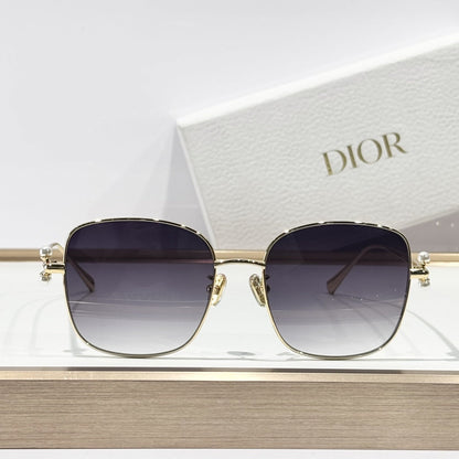 D**R Oversized Square Sunglasses | Gold-Tone Metal Double Bridge Frame, Gradient Blue-Grey Lenses, Black Temple Tips