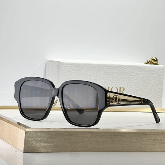 D**R Oversized Square Sunglasses | Glossy Black Frame, Dark Grey Lenses & Gold CD Logo Inlay Temple | 6 Colorways