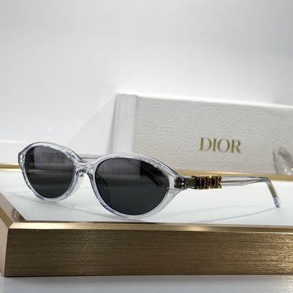 D**R Oval Cat-Eye Sunglasses | 6 Colors incl. Crystal Grey, Transparent Champagne & Black, 3D DIOR Letter Hinge in Gold or Crystal-Set, Flat Dark Lenses
