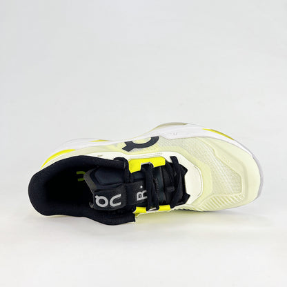 On THE ROGER Pro Fire – Unisex Lightweight Breathable Anti-Slip Shock-Absorbing Low-Top Tennis Shoes | White, Neon Yellow & Black