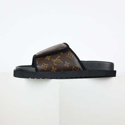 L***V Classic Brown Monogram Canvas Pillow Wide Strap Slip-On Miami Slide Sandals — Spring Summer Boutique Limited Edition
