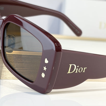 D**R Slim Rectangular Sunglasses | Burgundy Acetate Frame, Brown Lenses & Gold Logo Temple