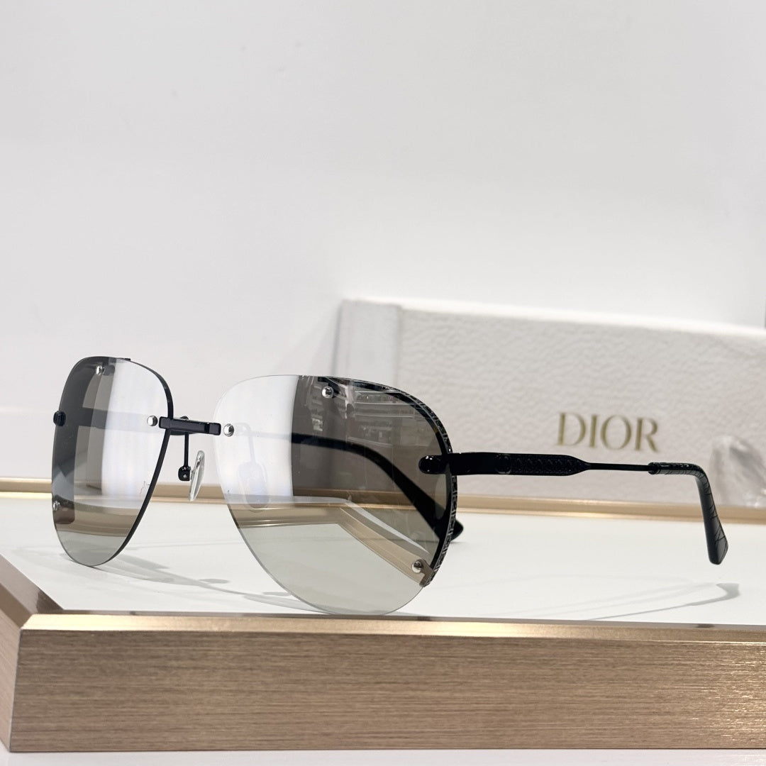 D**R DiorEver A1U Rimless Pilot Sunglasses | Black Metal Frame, Silver Mirror Gradient Lenses, Rivet Detail | Multiple Colors