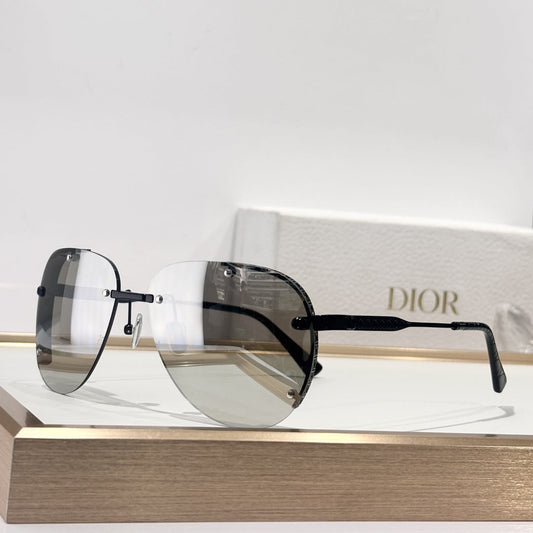 D**R DiorEver A1U Rimless Pilot Sunglasses | Black Metal Frame, Silver Mirror Gradient Lenses, Rivet Detail | Multiple Colors