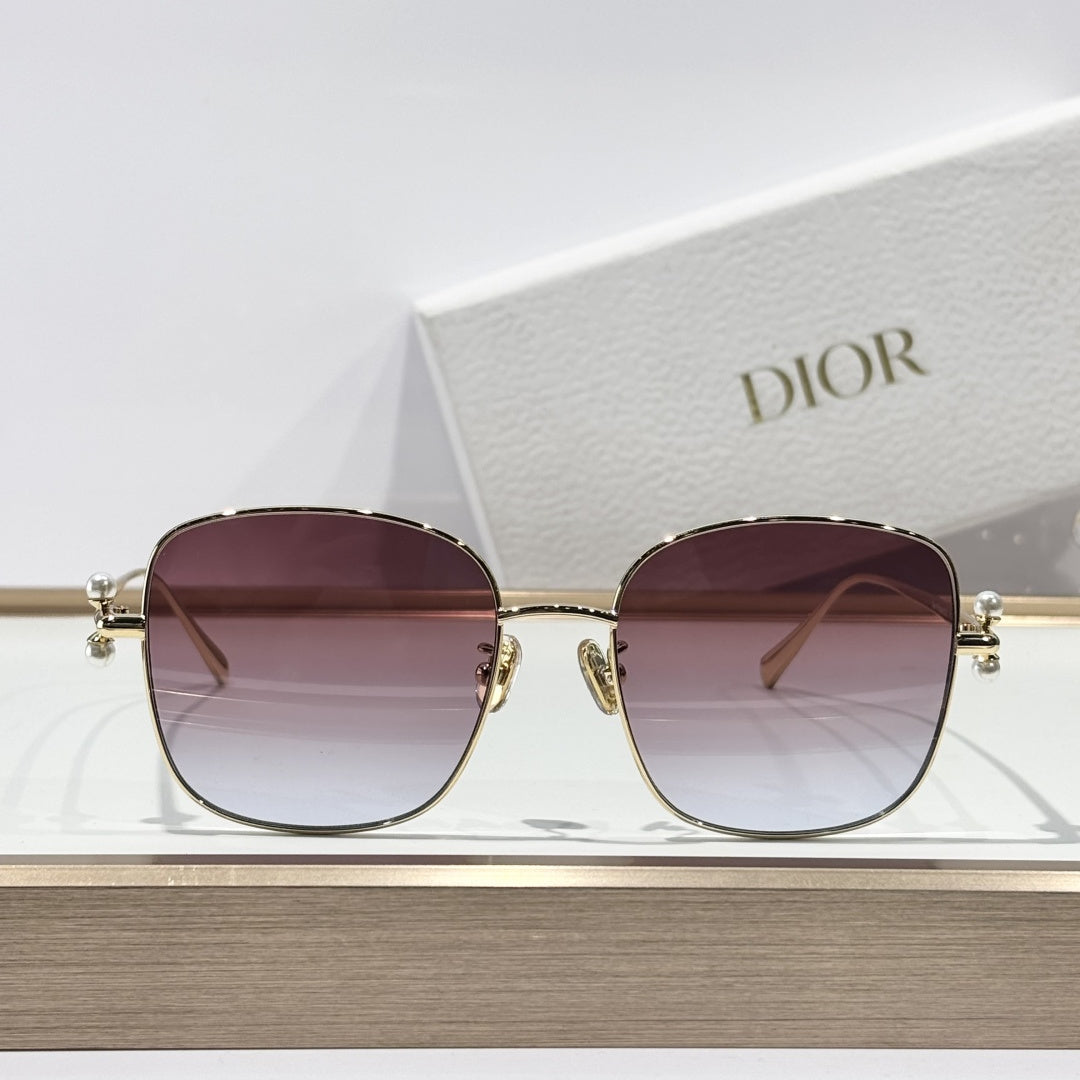 D**R Square Metal Frame Sunglasses | Gold Metal, DIOR Engraved Tag, Crystal Nose Pad, Gradient Rose-Lavender Lenses | Multiple Colors