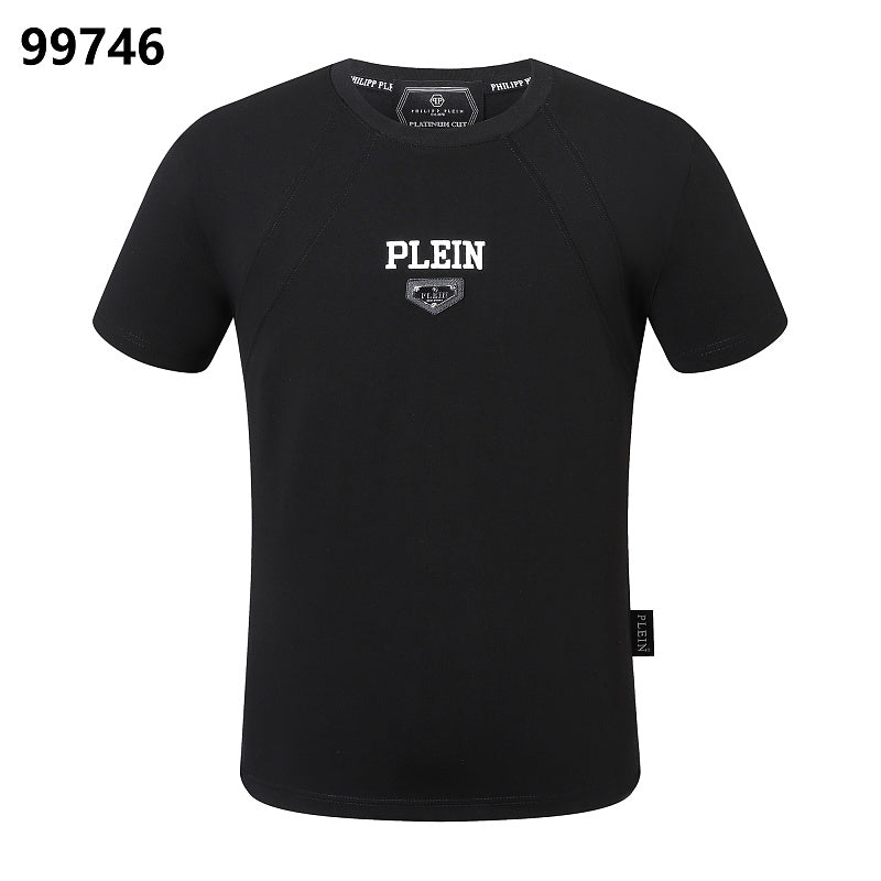 P**P Men's Smart Casual Logo Emblem T-Shirt | Black White