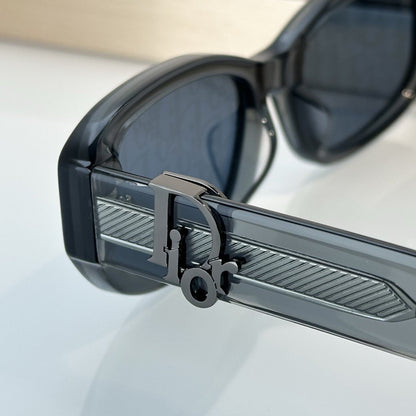 D**R Slim Oval Sunglasses with Smoky Transparent Grey Frame, CD Oblique Monogram Print Lenses & Gunmetal Hardware