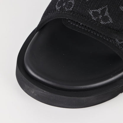 L***V All-Black Giant Monogram Floral Tonal Embroidery Slip-On Wide Strap Miami Slide Sandals — Spring Summer Boutique Limited Edition