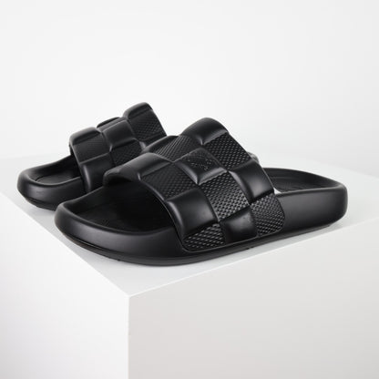 L***V Double Strap Slide Sandals — Embossed Waterproof Rubber Pool Beach Slippers (4 Colors)