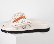 L***V Monogram Velcro Strap Slide Sandals — Adjustable Single Strap Pool Beach Slippers (8 Colors)